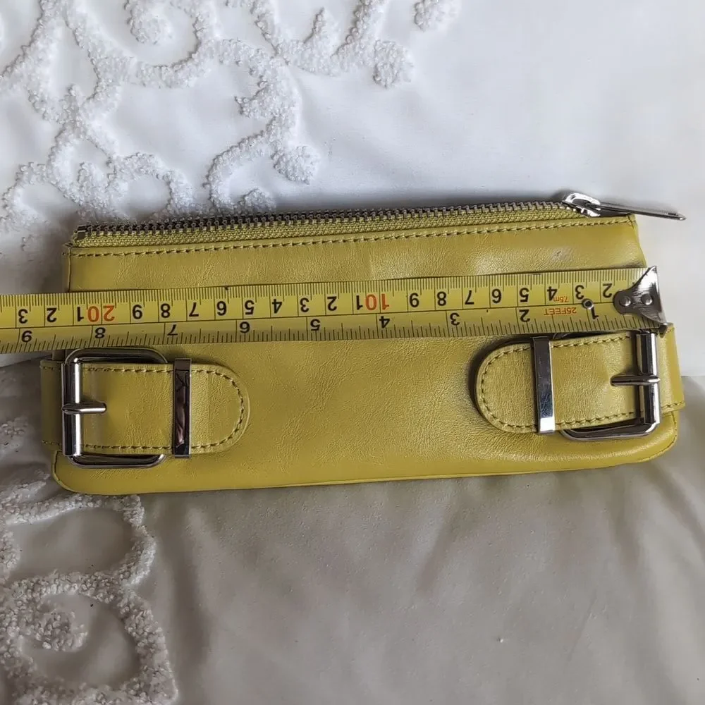 Banana Republic Chartreuse Leather Small Clutch Bag With Chrome Buckle Detail